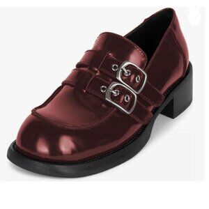Pazzion Burgundy Girls Two Buckle Straps Pump Round Toe Low Chunky Heel Shoes